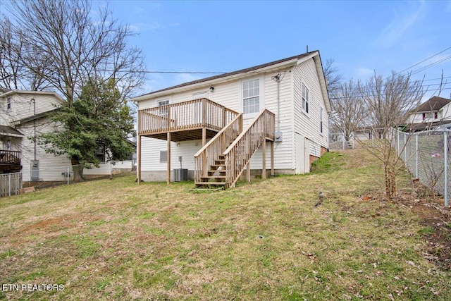 1231 Jefferson Ave, Maryville, TN 37804 - back of house featuring a yard, stairway, central AC unit, fence, and a deck