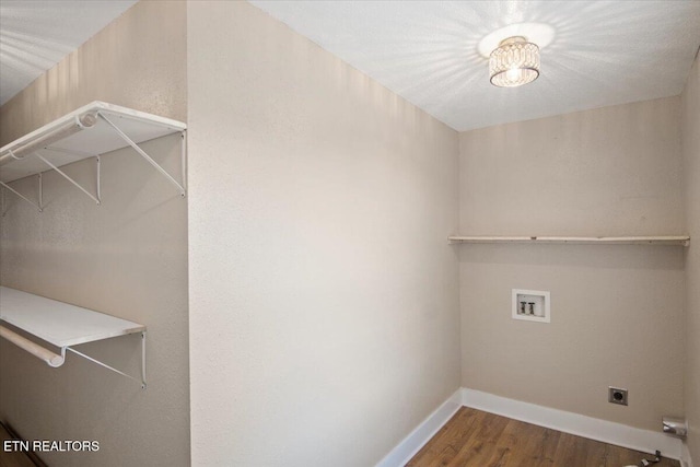 1231 Jefferson Ave, Maryville, TN 37804 - washroom featuring laundry area, baseboards, wood finished floors, hookup for an electric dryer, and washer hookup