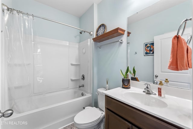 full bathroom with vanity, toilet, and shower / bath combo