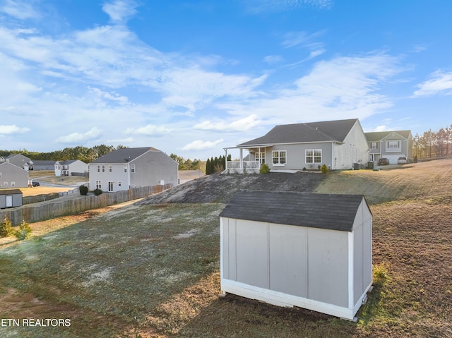 exterior space featuring a shed