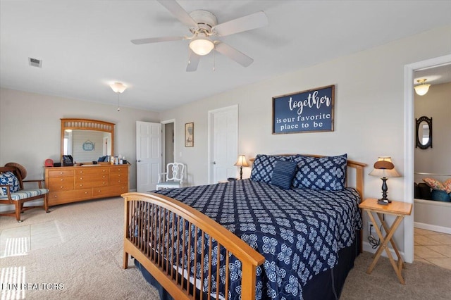 bedroom featuring carpet floors and ceiling fan