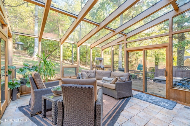 sunroom with vaulted ceiling