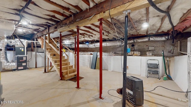 basement featuring heating unit