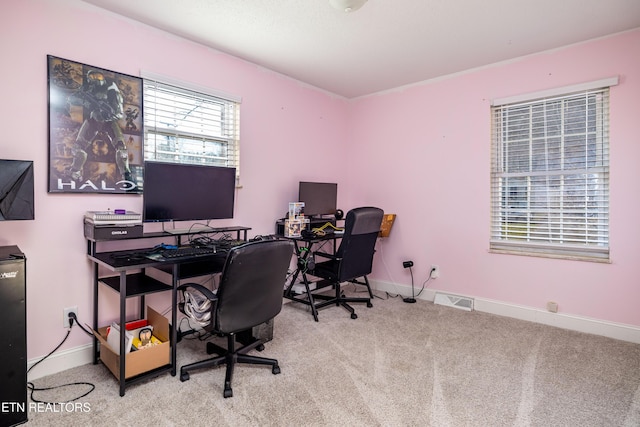 view of carpeted home office