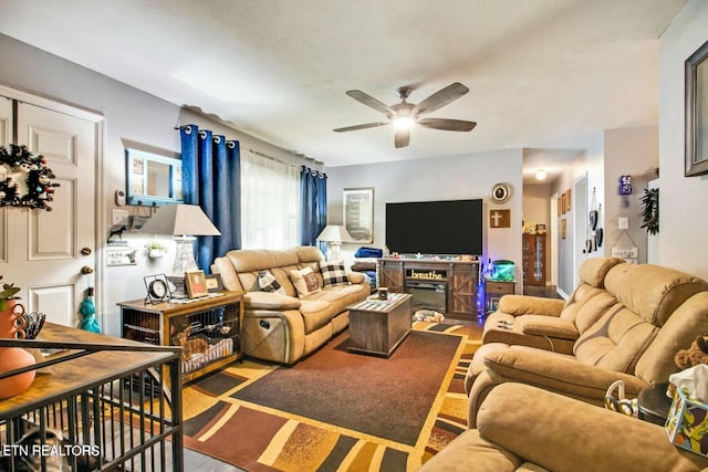 living room with ceiling fan