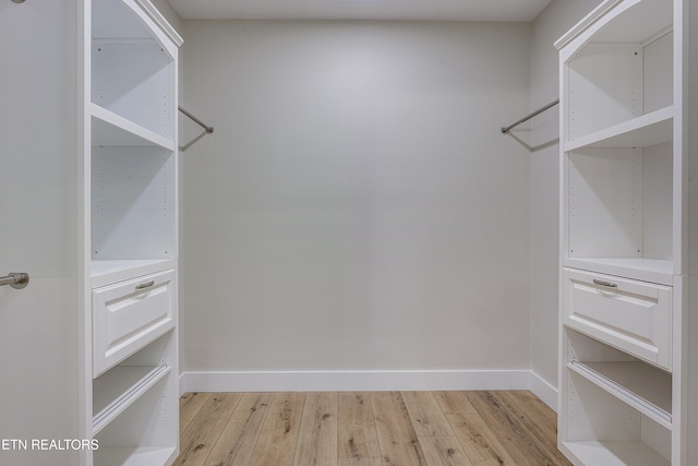 spacious closet featuring light hardwood / wood-style flooring