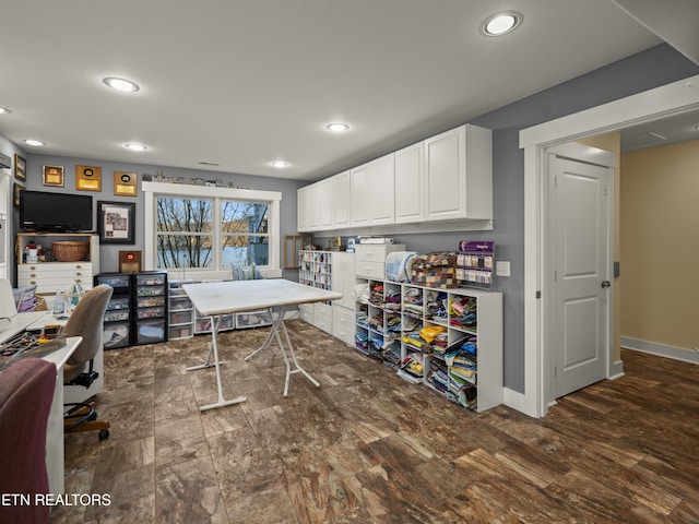 office space featuring dark hardwood / wood-style floors