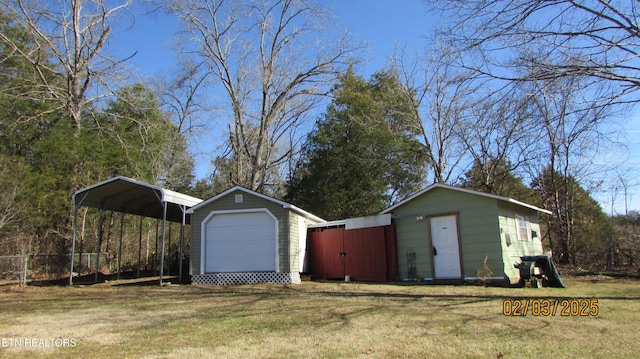 exterior space with a lawn and a carport