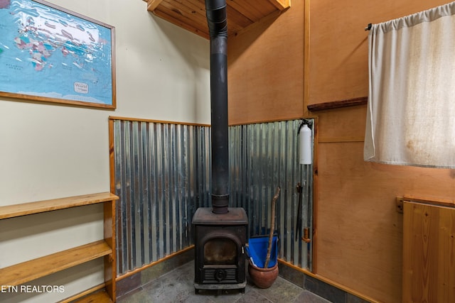 bathroom featuring a wood stove