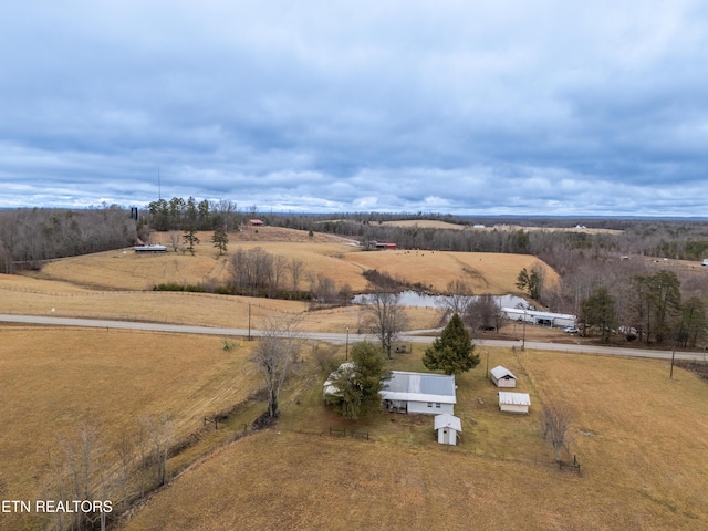 aerial view featuring a rural view