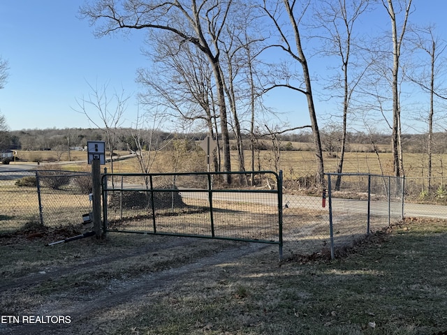 view of gate with a rural view