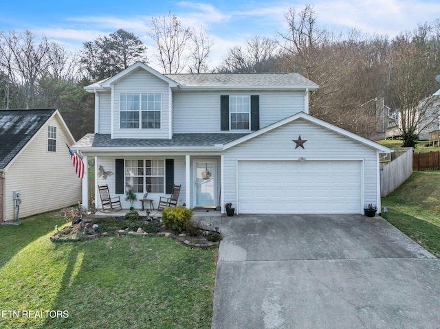 view of front property with covered porch and a front yard