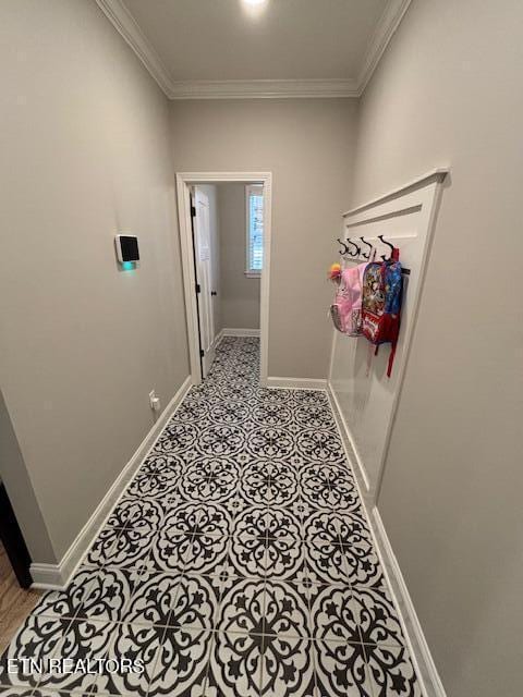 hallway with crown molding