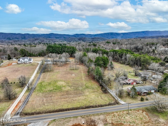 drone / aerial view featuring a mountain view