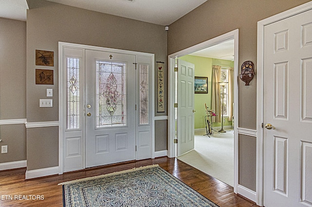 foyer entrance with wood-type flooring