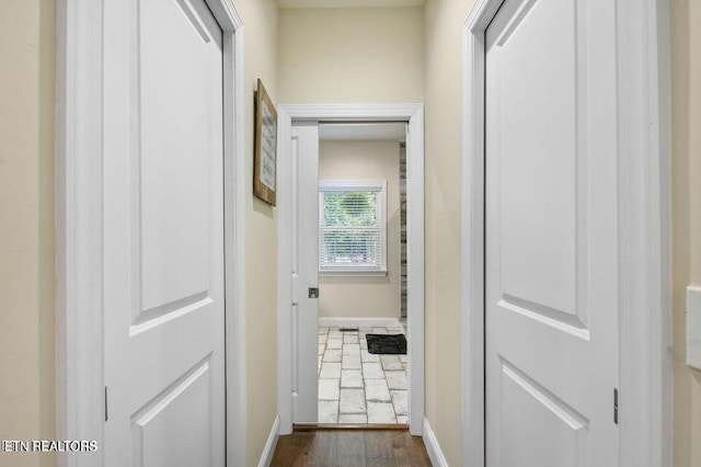 hallway featuring dark hardwood / wood-style floors