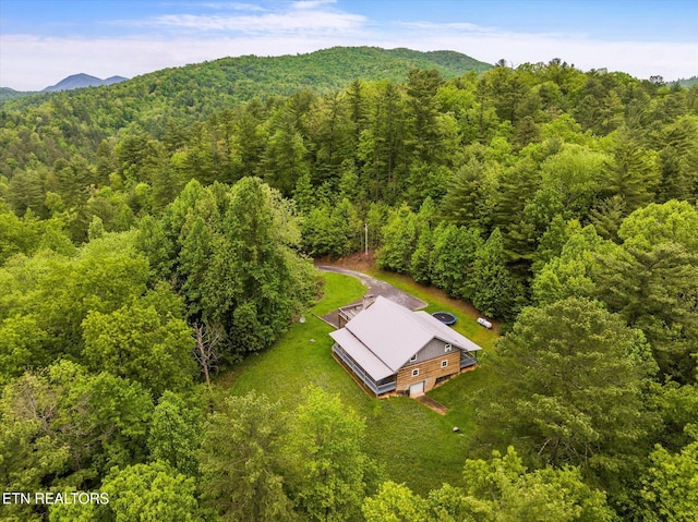 drone / aerial view featuring a mountain view