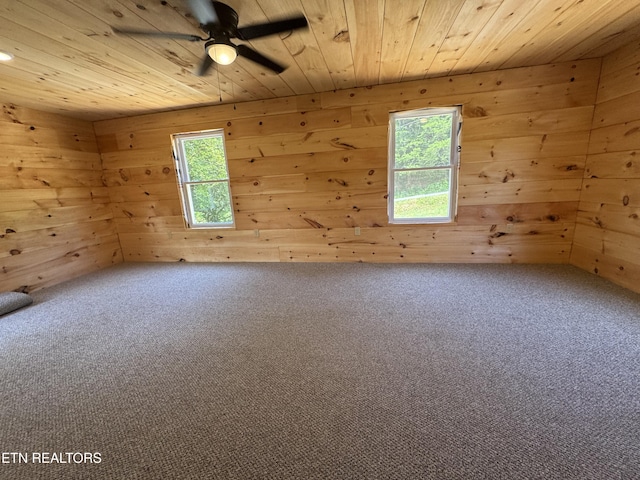 157 Greasy Cove Rd, Cosby, TN 37722 - carpeted empty room featuring wooden ceiling, wood walls, plenty of natural light, and ceiling fan
