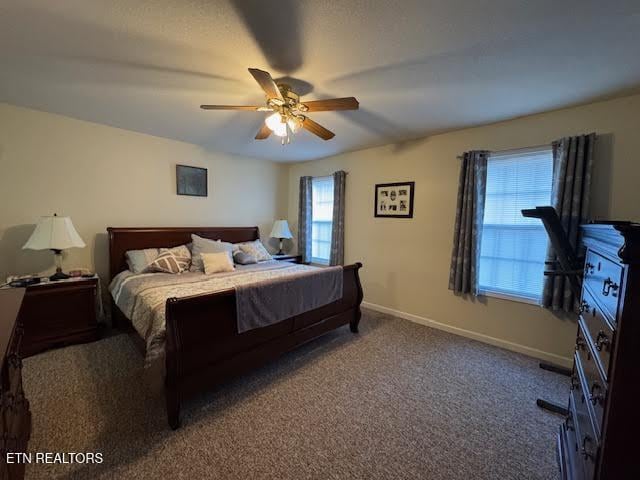 bedroom featuring carpet and ceiling fan