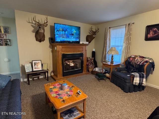 living room featuring carpet flooring