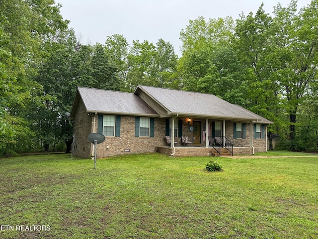 1039 S Ln, Grimsley, TN 38565 - single story home featuring covered porch, a front yard, brick siding, and crawl space