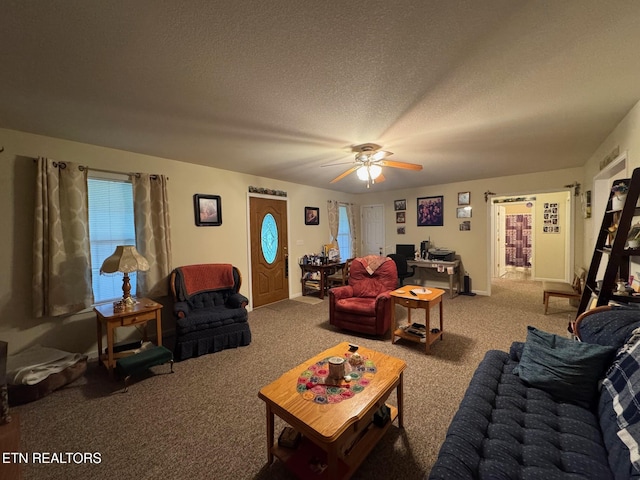 1039 S Ln, Grimsley, TN 38565 - living area featuring ceiling fan, carpet flooring, and a textured ceiling