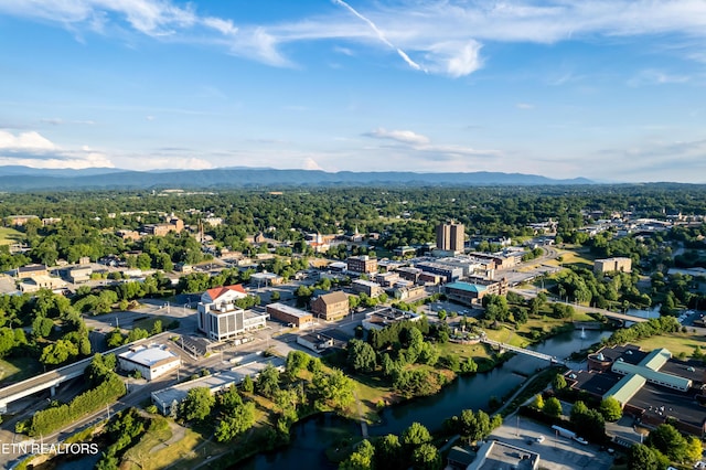 birds eye view of property featuring a water and mountain view