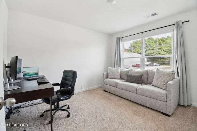 view of carpeted home office