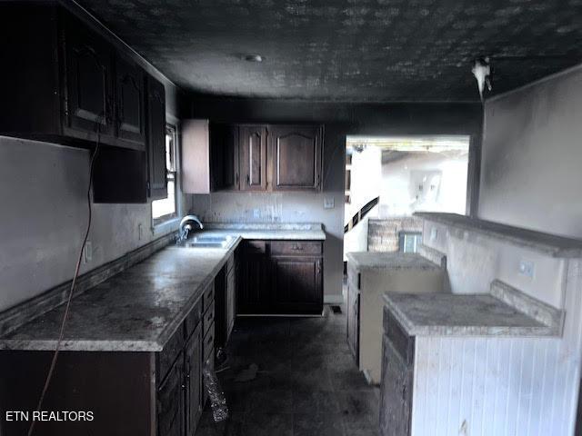 kitchen with sink and dark brown cabinets