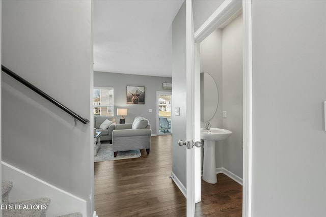 interior space with dark hardwood / wood-style flooring