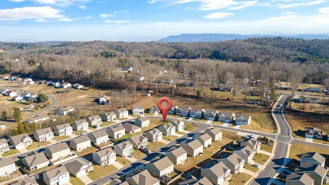 birds eye view of property featuring a mountain view