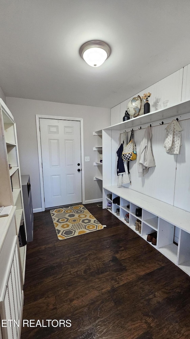 mudroom with dark wood-type flooring