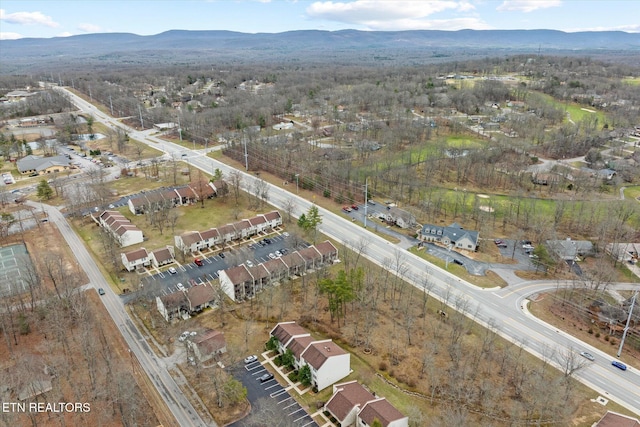 birds eye view of property with a mountain view