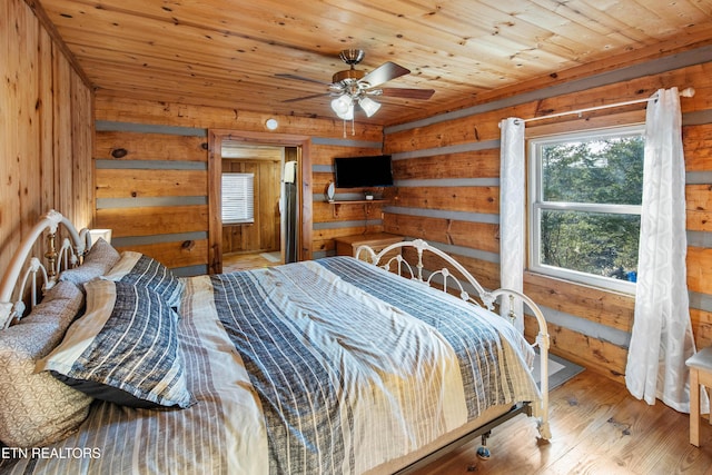 bedroom featuring wood walls, wood ceiling, and wood finished floors