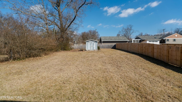 view of yard featuring a storage unit