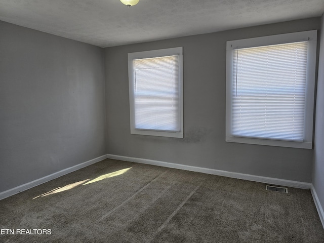 carpeted spare room featuring a textured ceiling