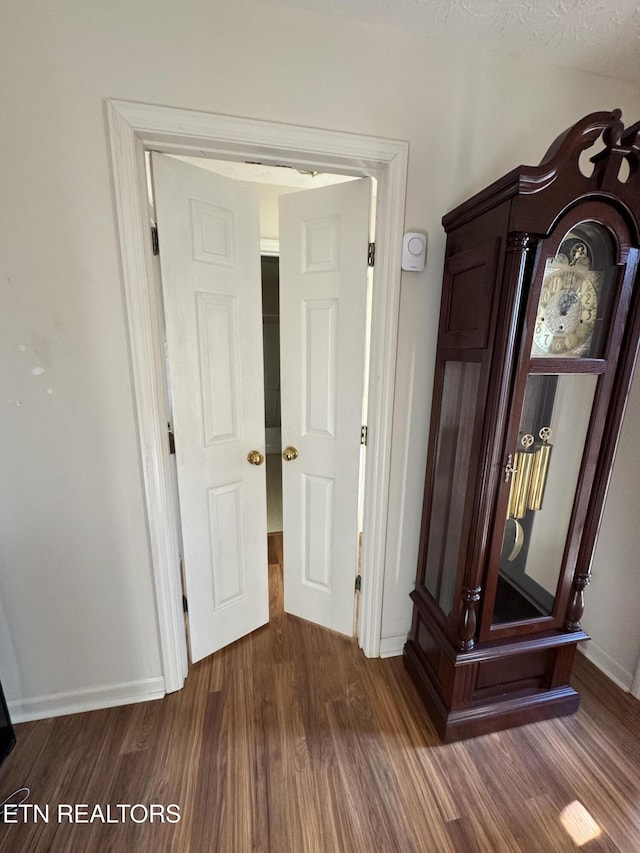 hallway with dark hardwood / wood-style floors