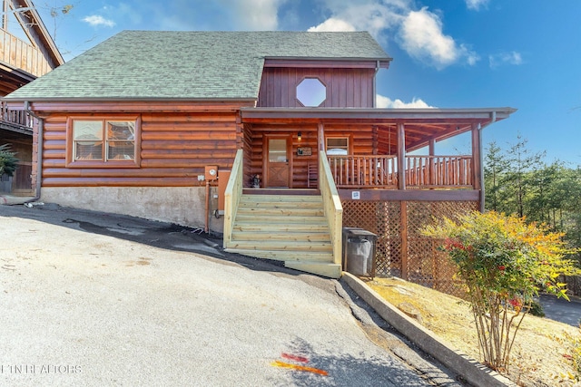 view of log home