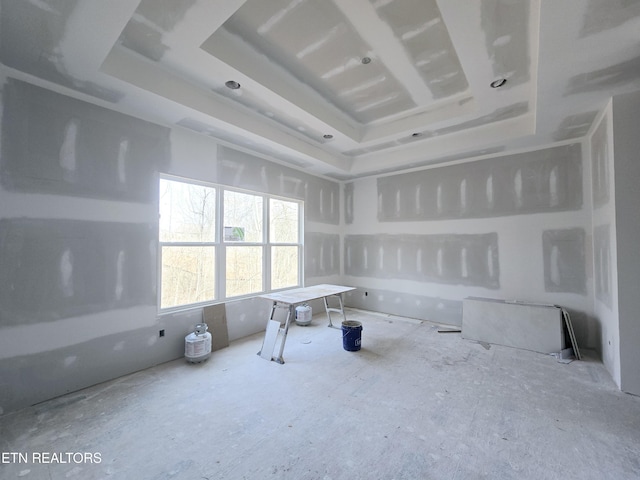 miscellaneous room with a tray ceiling