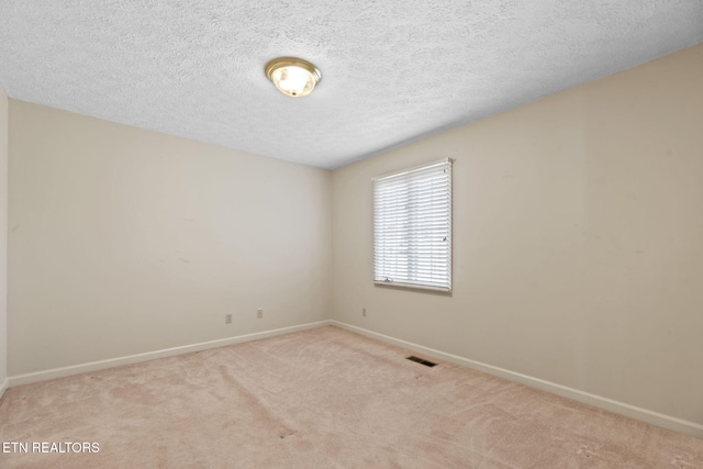 empty room featuring light colored carpet and a textured ceiling