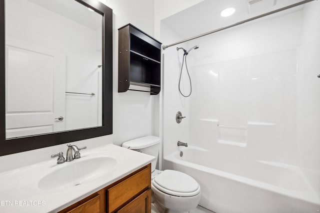 full bathroom featuring vanity, toilet, and tub / shower combination