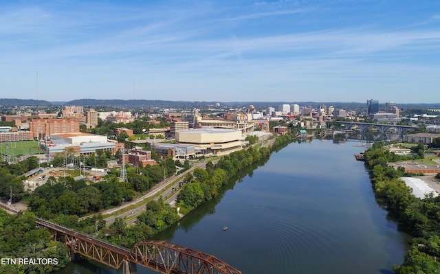 aerial view with a water view