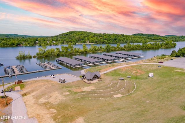 view of dock with a water view