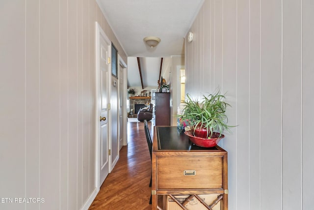 hall with dark hardwood / wood-style flooring