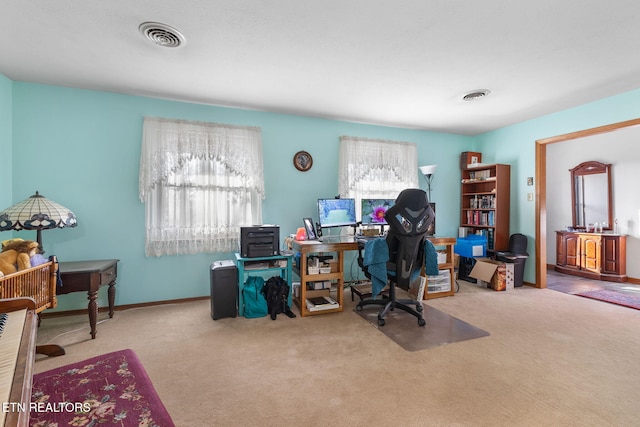 view of carpeted office space