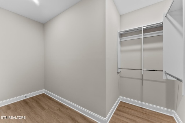 walk in closet with wood finished floors