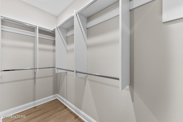 walk in closet with wood finished floors