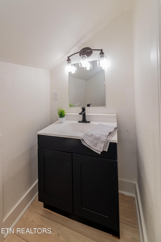 bathroom with vanity and wood-type flooring