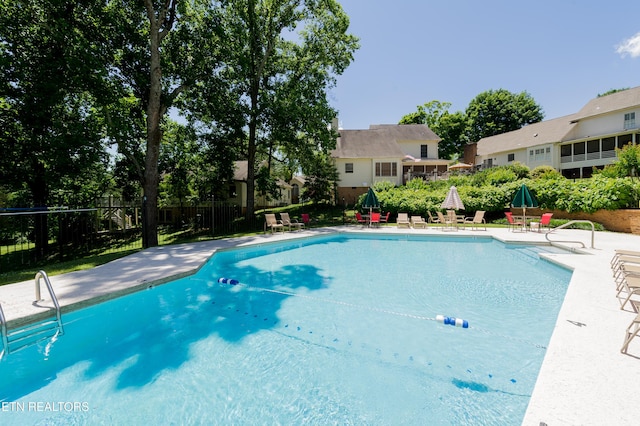 view of swimming pool featuring a patio