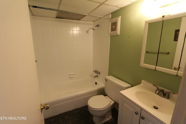 full bathroom with vanity, bathtub / shower combination, and toilet